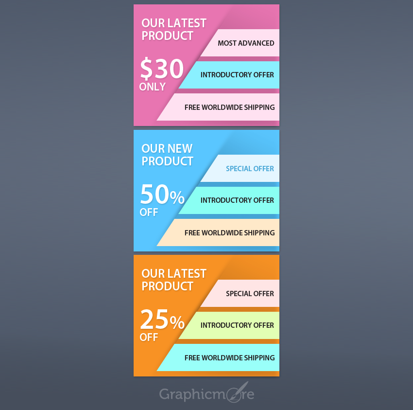 Flat Web Banner Design Set Free PSD Download by GraphicMore