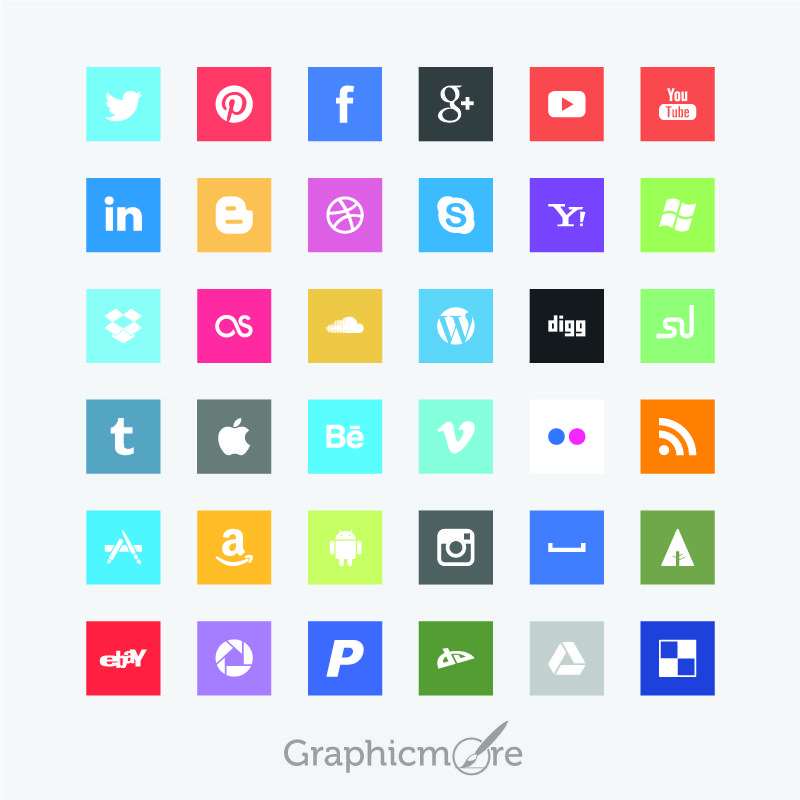 Flat Square Social Media Icons Png