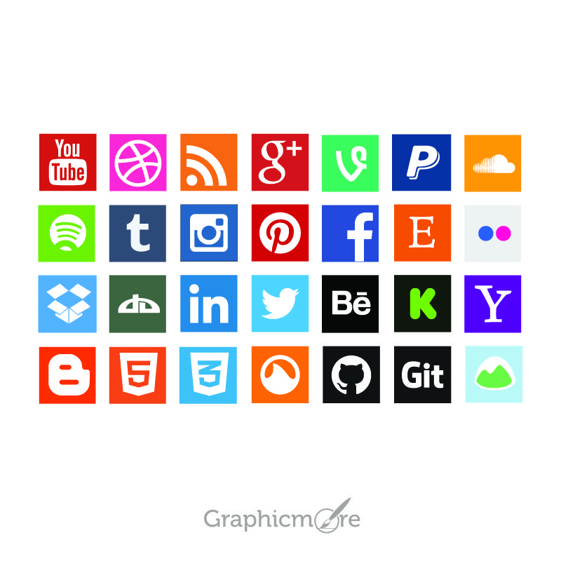 flat square social media icons