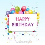 Happy Birthday Greeting Card & Colorful Balloons Free Vector File