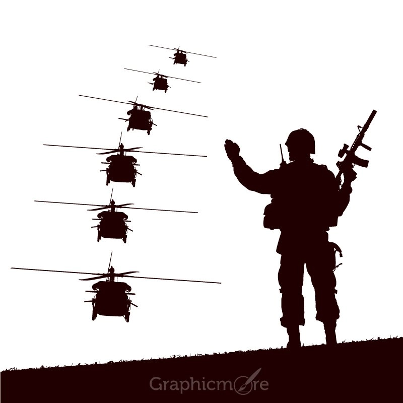Soldier & Helicopters Silhouettes Free Vector File