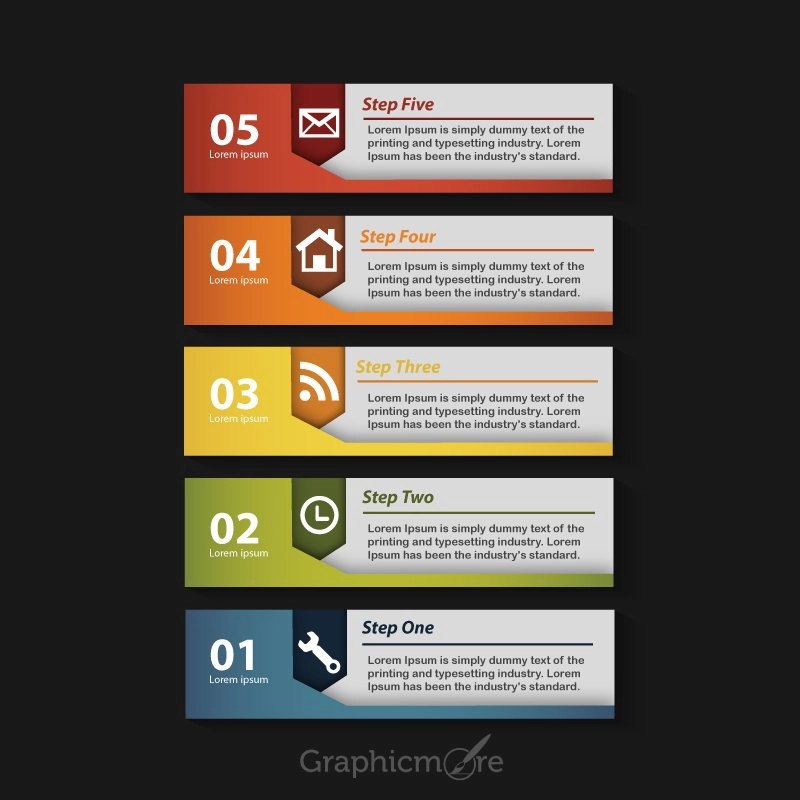 5 Steps Infographic & Horizontal Banners Free Vector