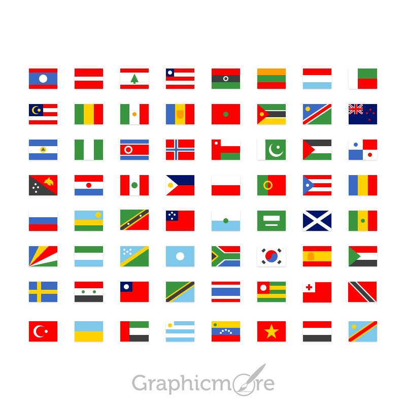 Download 64 Simple National Flag Icons Set Design Free PSD Download