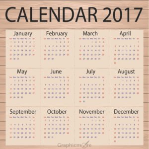 Calendar 2017 Template Design Paper on Wooden Background Free Vector File