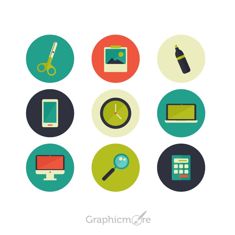 Download Colorful Icons Set Design Free Vector Download by GraphicMore