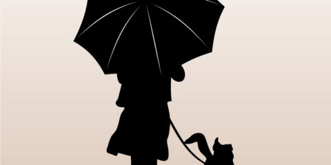Girl Walking with Dog & Umbrella Silhouette Design Free Vector File