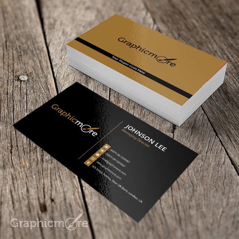 Black & Golden Business Card Template & Mockup Design Free PSD File