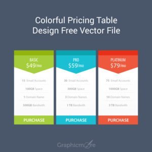 Colorful Pricing Table Design Free Vector File