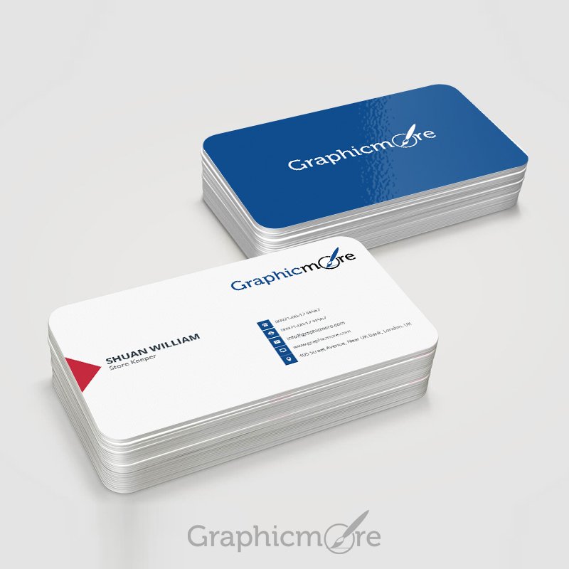 Round Corner Blue Business Card Template & Mockup Design Free PSD File