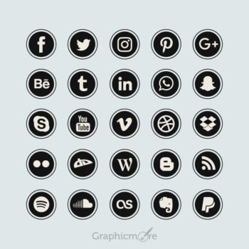 Black Flat Social Media Icons Design Free Vector File