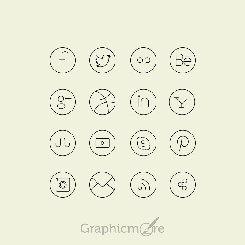 Social Media Line Icons Set Design Free PSD File - GraphicMore