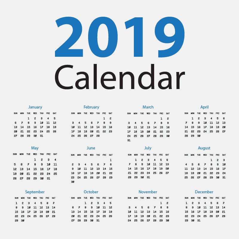 Download 2019 Calendar Free Vector Design on Light Background