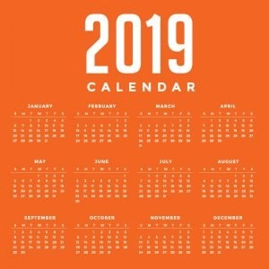Minimal Orange New Year 2019 Calendar Design by GraphicMore