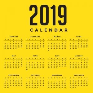 Minimal Yellow New Year 2019 Calendar Design by GraphicMore