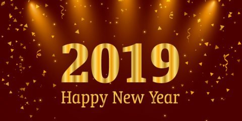 Happy New Year 2019 Card with Party Celebration Red Background