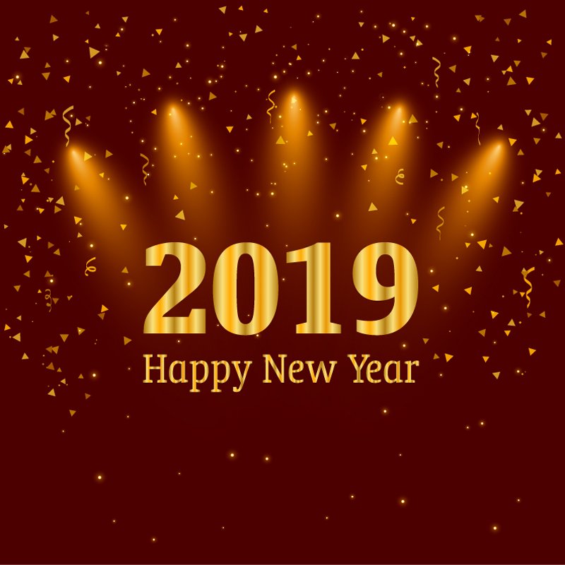Happy New Year 2019 Card with Party Celebration Red Background