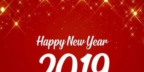 Happy New Year 2019 Celebration Card with Beautiful Red Sparkles Background