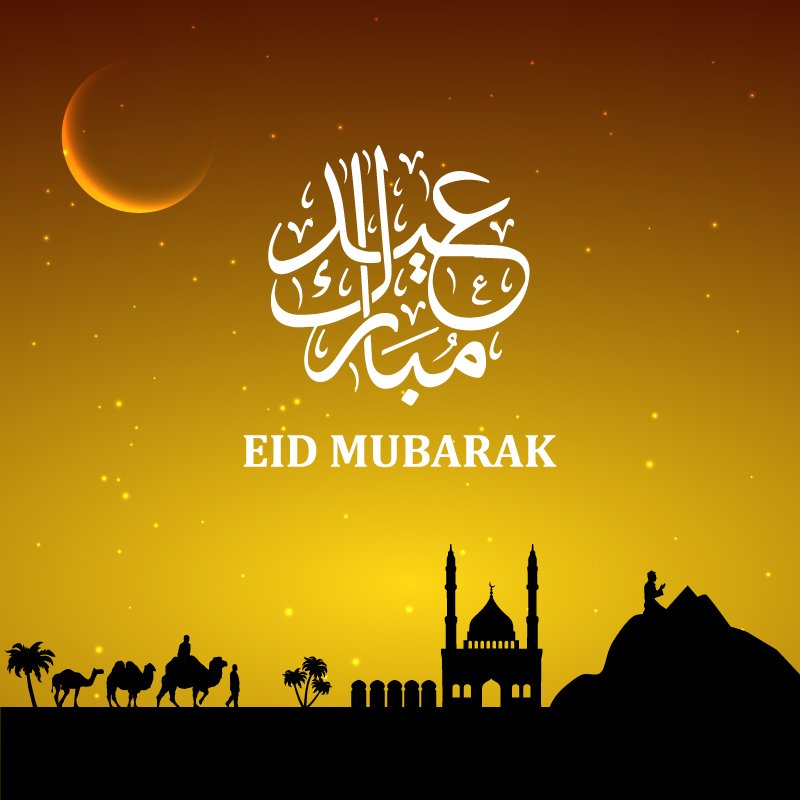 Download Eid Mubarak Card With Mosque And Yellow Background Design Yellowimages Mockups