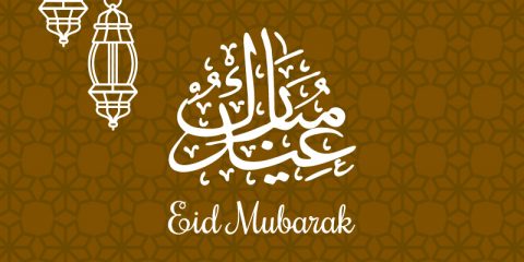 Free Vector Eid Mubarak with Calligraphy Card Design
