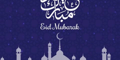 Vector Eid Greeting Card with Calligraphy in Blue Background