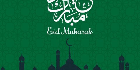 Vector Eid Mubarak Card with Calligraphy in Green Background